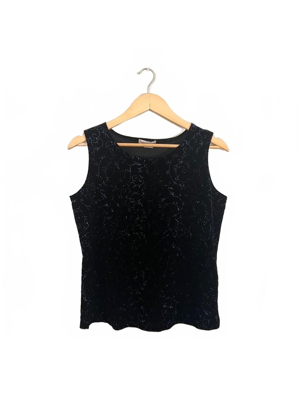 Vintage 90’s Black Glitter Spiral Velvet Tank Top Whimsigoth Fairy